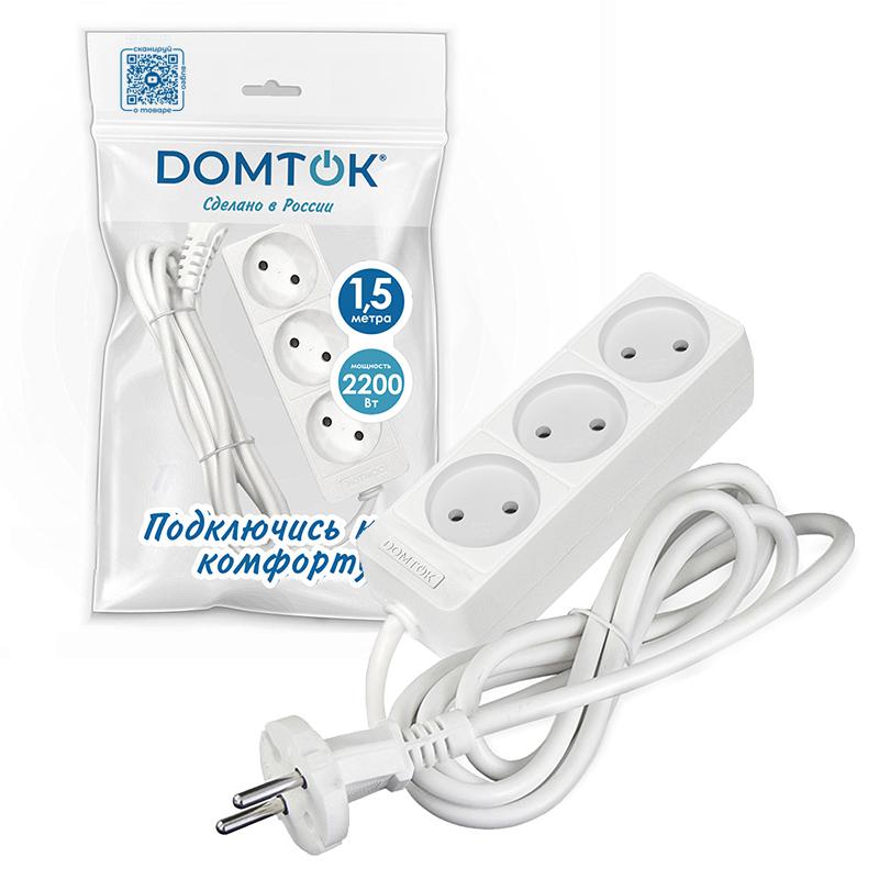 Удлинитель 3х1.5м без заземл. 10А IP20 2.2кВт ПВС 2х0.75 бел. DOMTOK 2370 в интернет-магазине Рэмкабель