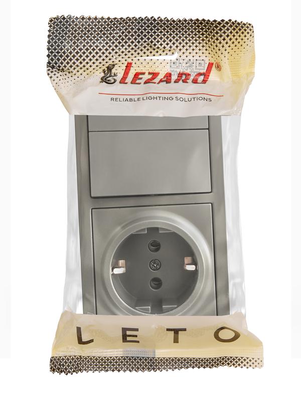Блок ОП LETO (2-кл. выключатель + 1-м розетка с заземл.) горизонт. платина LEZARD 752-3500-170BKP в интернет-магазине Рэмкабель