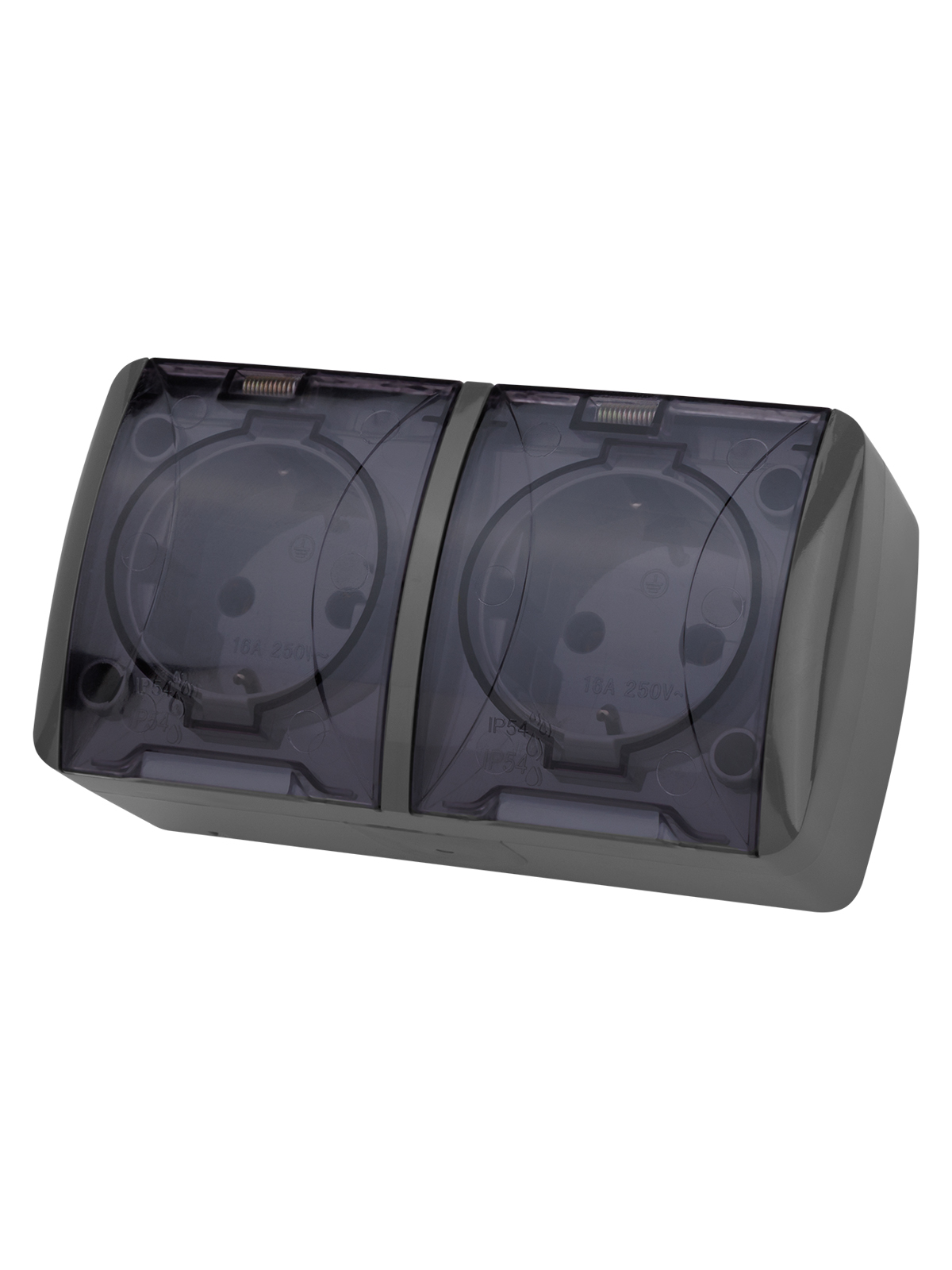 Розетка двойная 2П+3 открытой установки IP54 16А с прозрачной крышкой серая TDM SQ1818-0109 в интернет-магазине Ремкабель