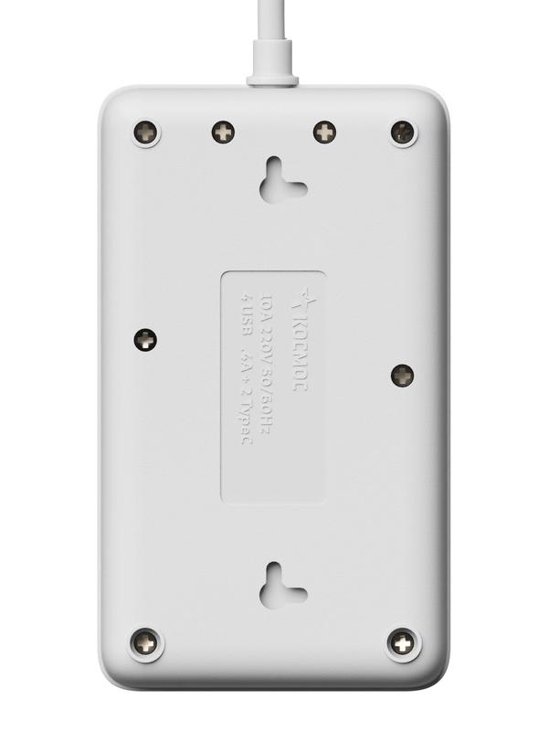 Удлинитель с сетевым фильтром 3х3м 10А 4USB + 2USBC 2500Вт ПВС 3х1 прямоуг. бел. КОСМОС FKsm3m-3gPF(W)USB в интернет-магазине Рэмкабель