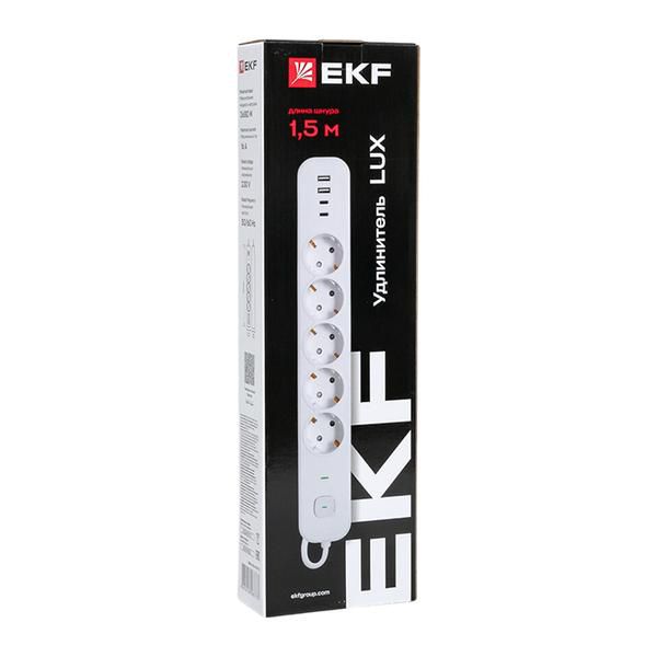 Удлинитель 5х1.5м IP20 2USB 2.4А+2type-C LUX 1.5кв.мм EKF UBA-LUX-515-TC в интернет-магазине Рэмкабель