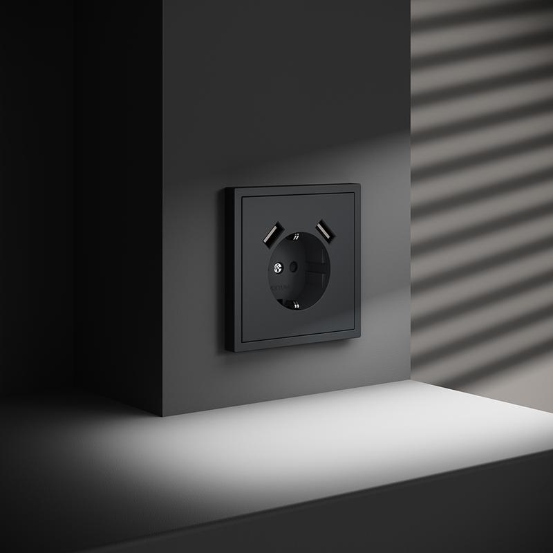 Розетка 1-м СП S70 16А с USB A+A с заземл. защ. шторки механизм графит Voltum VLS040407 в интернет-магазине Рэмкабель