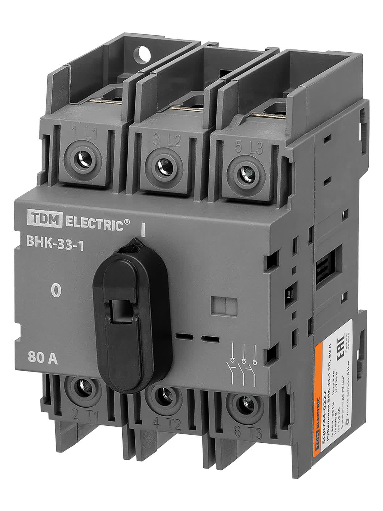 Рубильник ВНК-33-1 3П 80 А с установленной фронтальной ручкой управления TDM SQ0744-0222 в интернет-магазине Ремкабель