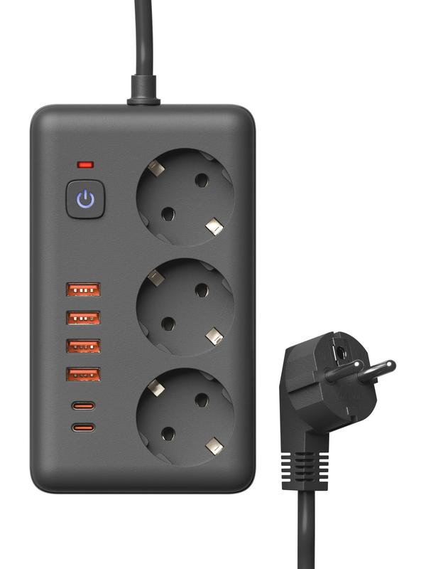 Удлинитель с сетевым фильтром 3х5м 10А 4USB + 2USBC 2500Вт ПВС 3х1 прямоуг. черн. КОСМОС FKsmPR-5m-3g(B)USB в интернет-магазине Рэмкабель