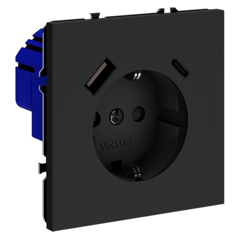 Розетка 1-м СП S70 16А с USB A+С с заземл. защ. шторки механизм графит Voltum VLS040507 в интернет-магазине Рэмкабель