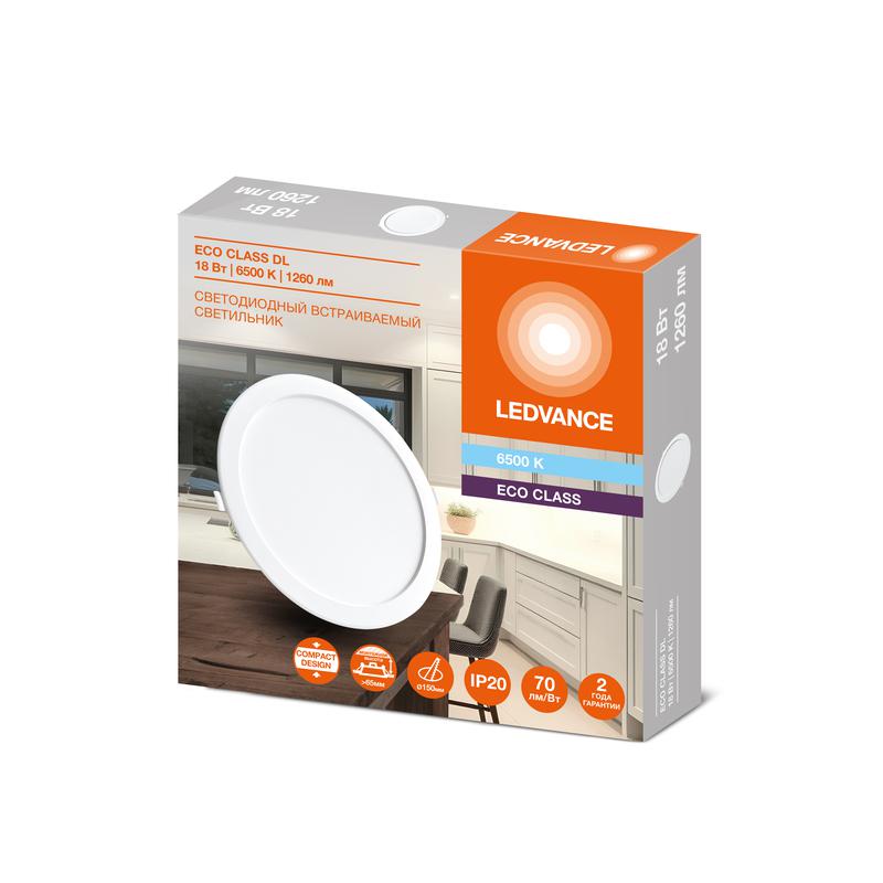 Светильник светодиодный Downlight DL 865 18Вт 6500К IP20 1260лм ДВО встраив. даунлайт круглый бел. LEDVANCE 4607194235568 в интернет-магазине Рэмкабель
