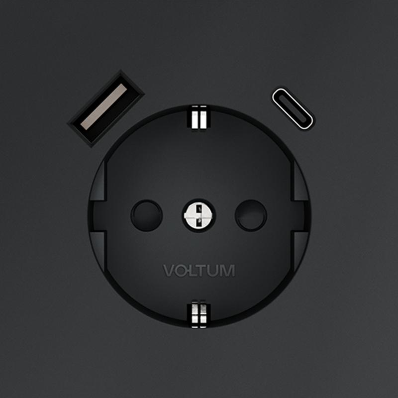 Розетка 1-м СП S70 16А с USB A+С с заземл. защ. шторки механизм графит Voltum VLS040507 в интернет-магазине Рэмкабель