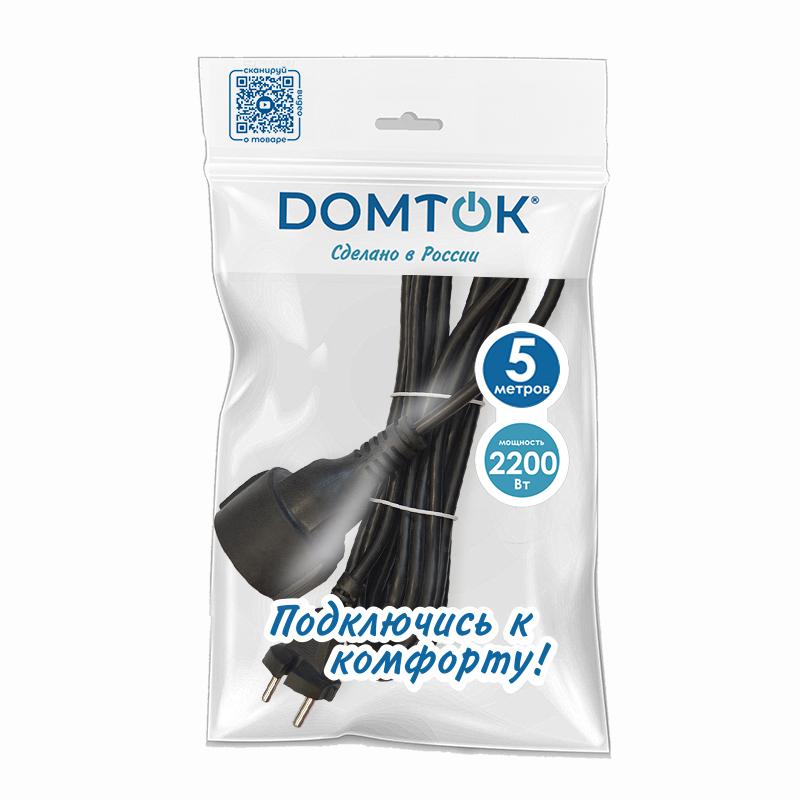 Удлинитель-шнур 1х5м без заземл. 10А IP20 ПВС 2х1 черн. DOMTOK 2340 в интернет-магазине Рэмкабель