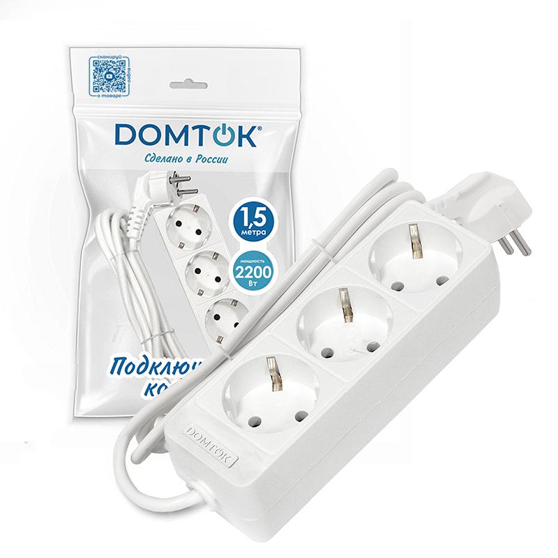 Удлинитель 3х1.5м с заземл. 10А IP20 2.2кВт ПВС 3х0.75 бел. DOMTOK 2373 в интернет-магазине Рэмкабель