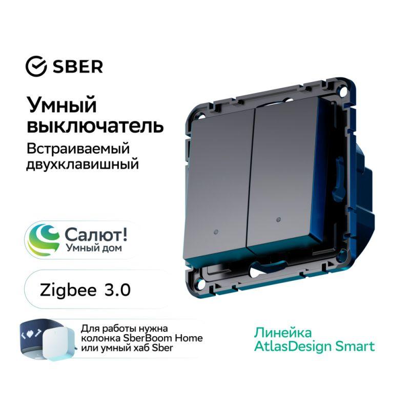 Выключатель 2-кл. AtlasDesign Smart 10А (сх. 5) L+N с подсветкой Zigbee механизм карбон SE ATN001053Z в интернет-магазине Рэмкабель