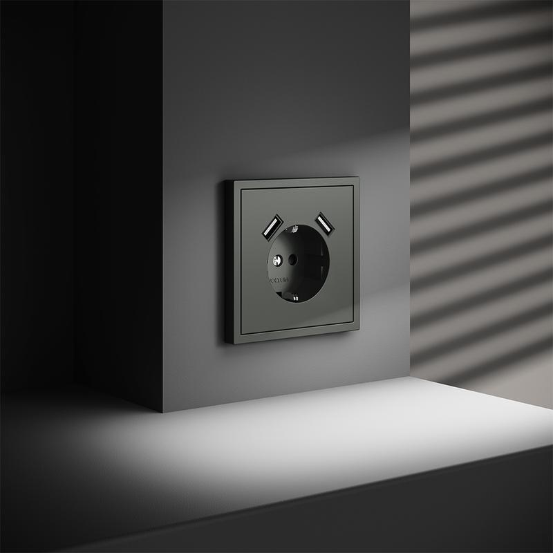 Розетка 1-м СП S70 16А с USB A+A с заземл. защ. шторки механизм титан Voltum VLS040406 в интернет-магазине Рэмкабель