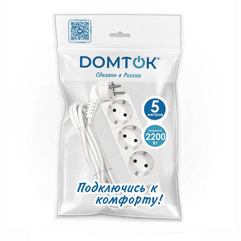 Удлинитель 3х5м с заземл. 10А IP20 2.2кВт ПВС 3х0.75 бел. DOMTOK 2376 в интернет-магазине Рэмкабель