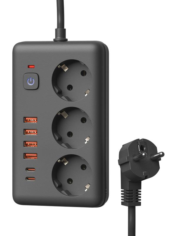 Удлинитель с сетевым фильтром 3х5м 10А 4USB + 2USBC 2500Вт ПВС 3х1 прямоуг. черн. КОСМОС FKsmPR-5m-3g(B)USB в интернет-магазине Рэмкабель